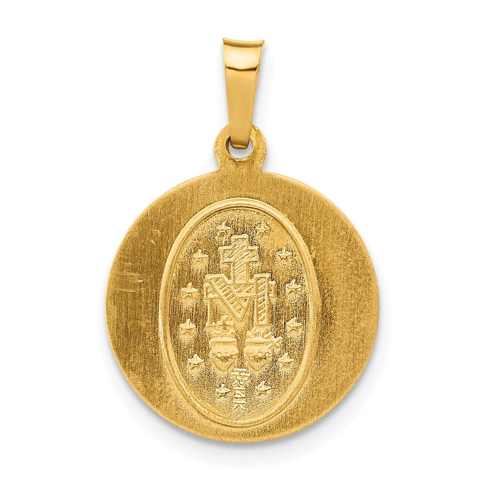 14k Yellow Gold 15 mm Polished and Satin Miraculous Medal Hollow Pendant (0.88 grams)