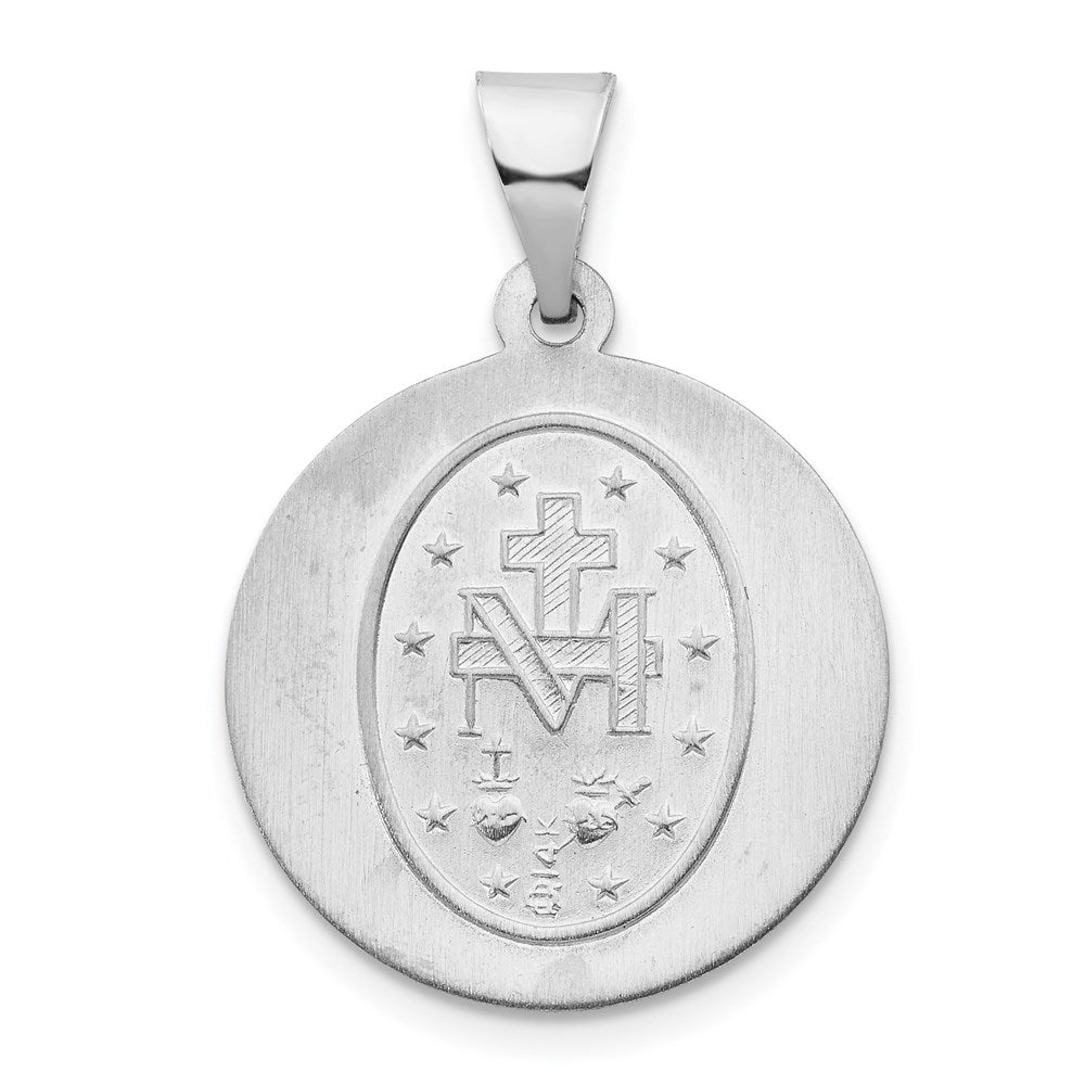 14k White Gold 18.75 mm Polished /Satin Miraculous Medal Hollow Pendant (1.3 grams)