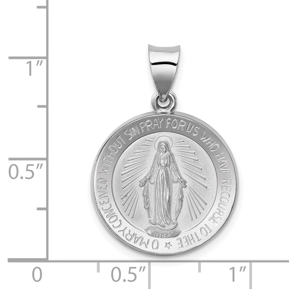 14k White Gold 18.75 mm Polished /Satin Miraculous Medal Hollow Pendant (1.3 grams)