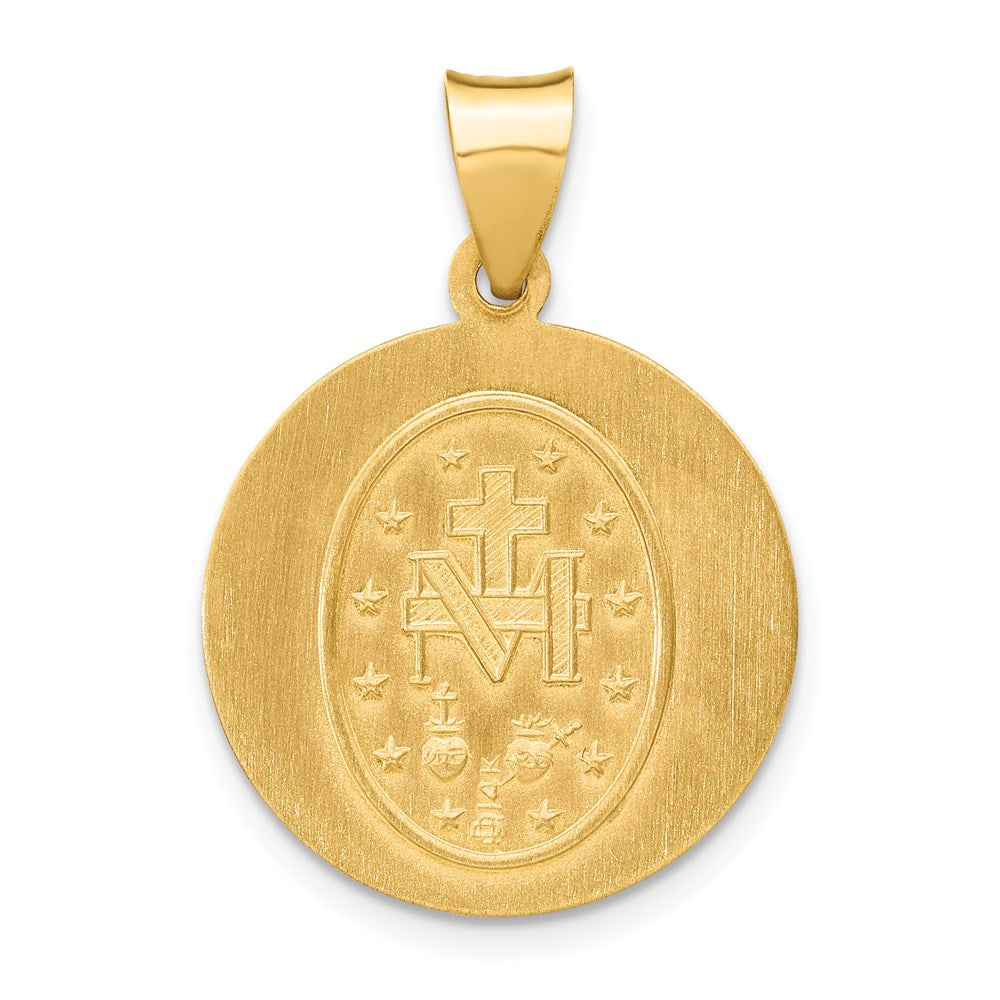 14k Yellow Gold 18.75 mm Polished and Satin Miraculous Medal Hollow Pendant (1.3 grams)