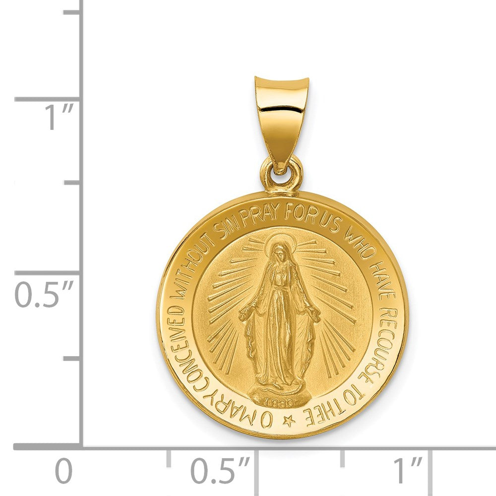 14k Yellow Gold 18.75 mm Polished and Satin Miraculous Medal Hollow Pendant (1.3 grams)