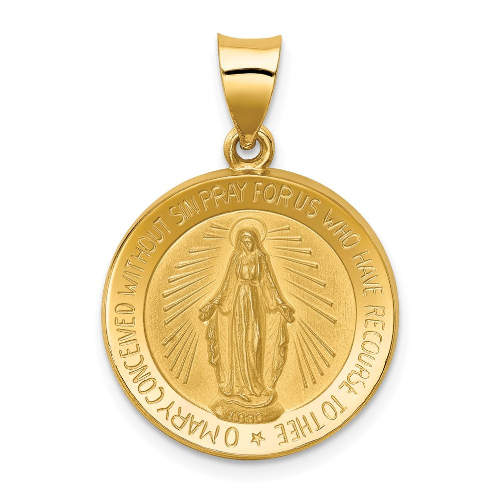 14k Yellow Gold 18.75 mm Polished and Satin Miraculous Medal Hollow Pendant (1.3 grams)