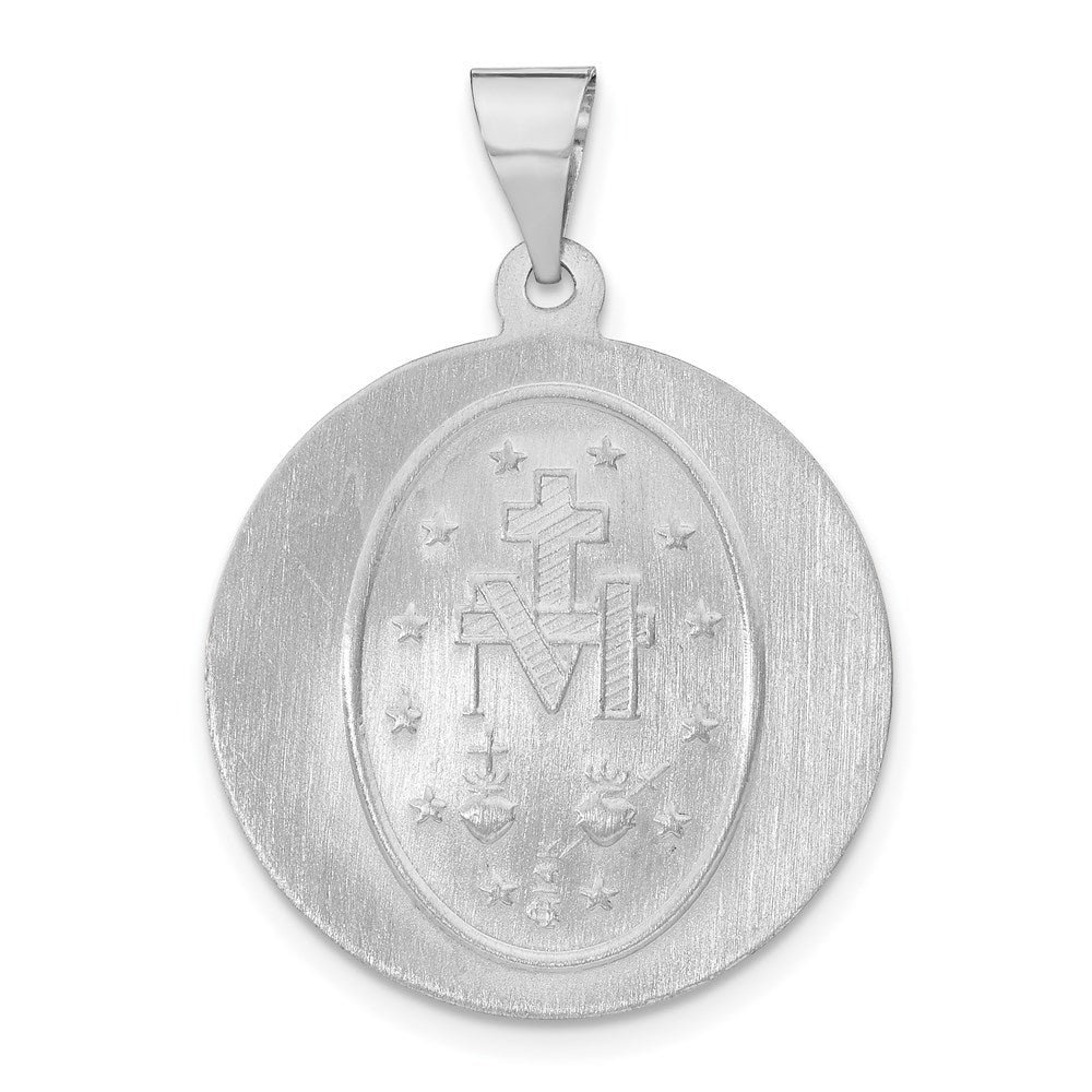 14k White Gold 22 mm Polished / Satin Miraculous Medal Hollow Pendant (1.83 grams)