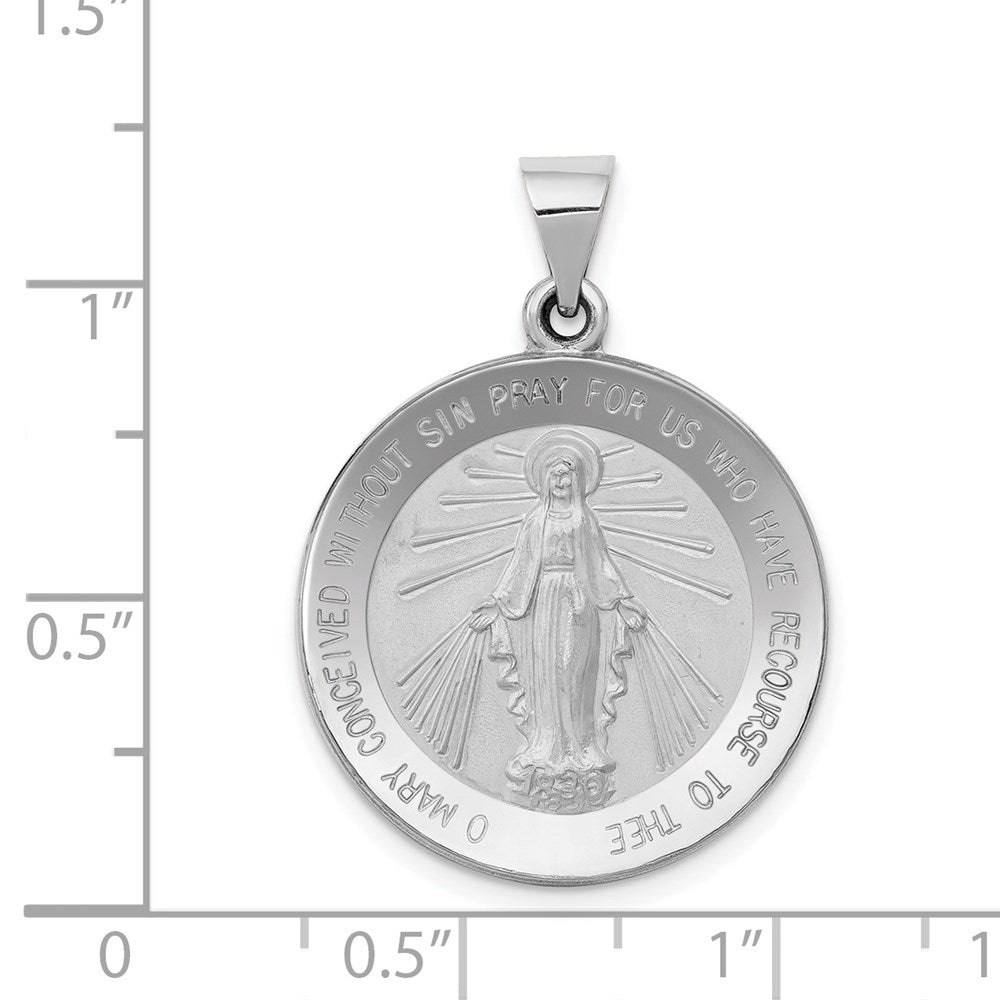 14k White Gold 22 mm Polished / Satin Miraculous Medal Hollow Pendant (1.83 grams)