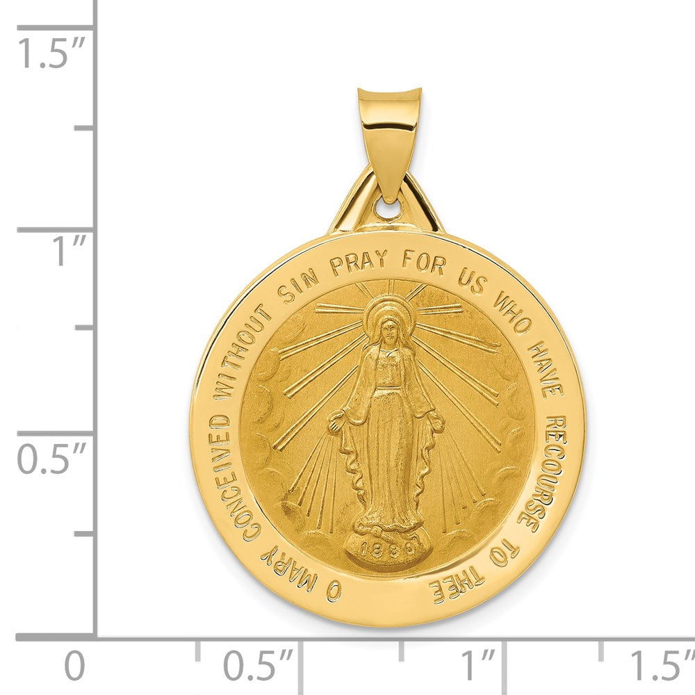 14k Yellow Gold 25 mm Polished and Satin Miraculous Medal Hollow Pendant (2.41 grams)