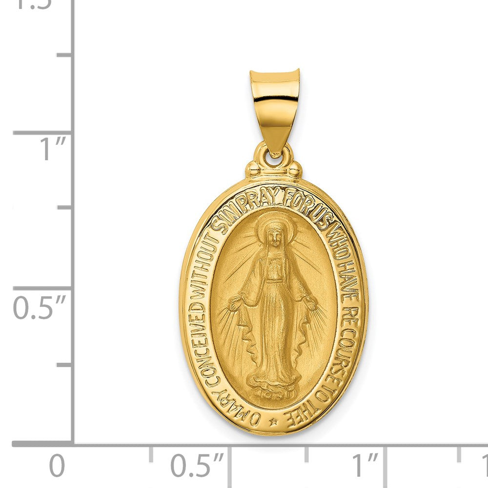 14k Yellow Gold 15.75 mm Polished and Satin Miraculous Medal Hollow Pendant (1.35 grams)