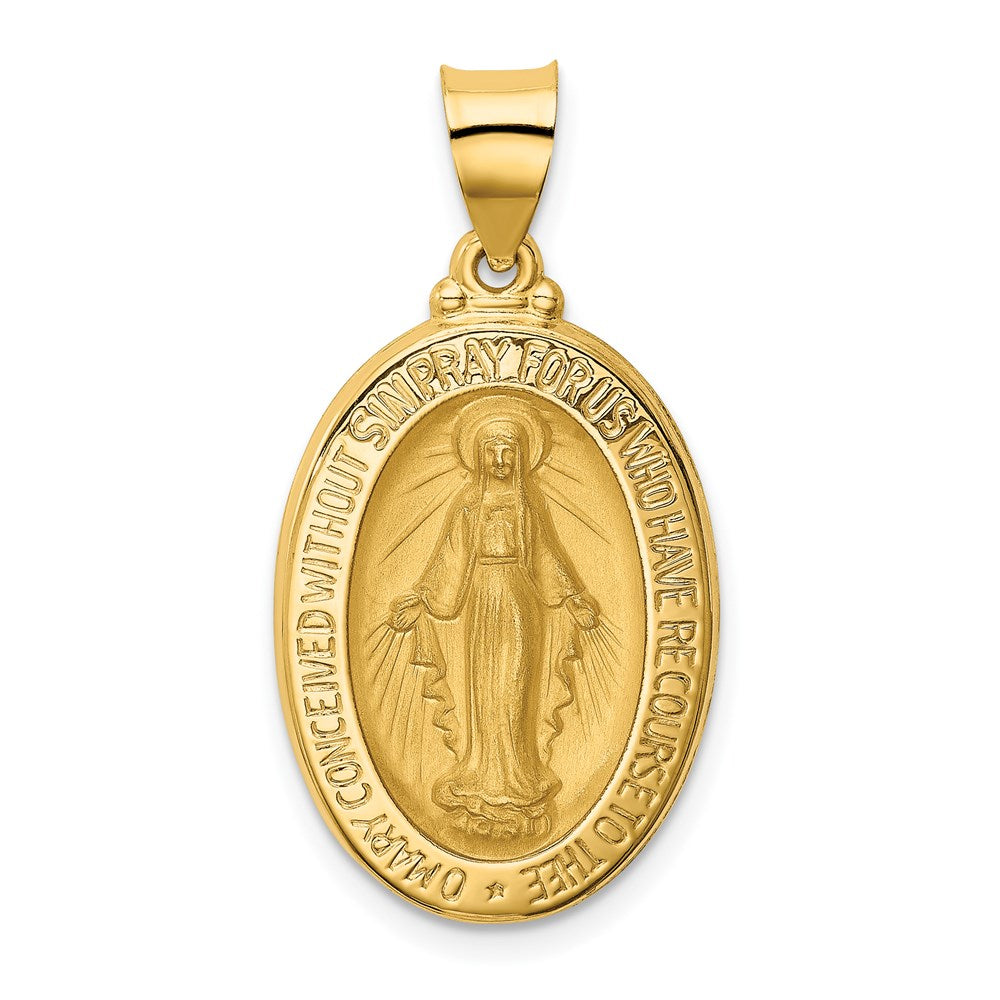 14k Yellow Gold 15.75 mm Polished and Satin Miraculous Medal Hollow Pendant (1.35 grams)