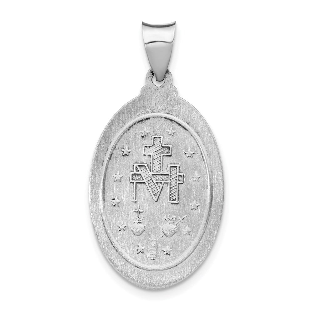 14k White Gold 15.75 mm Polished/Satin Miraculous Medal Hollow Pendant (1.36 grams)