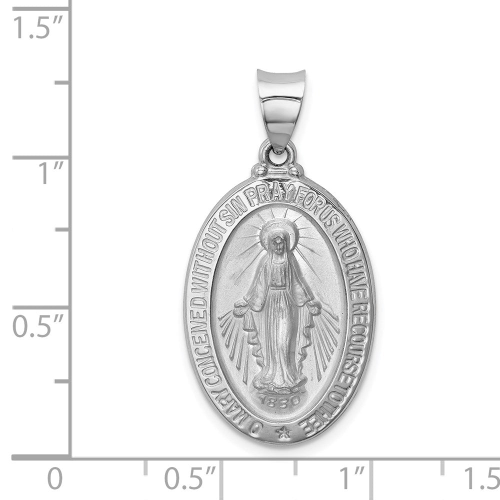 14k White Gold 15.75 mm Polished/Satin Miraculous Medal Hollow Pendant (1.36 grams)