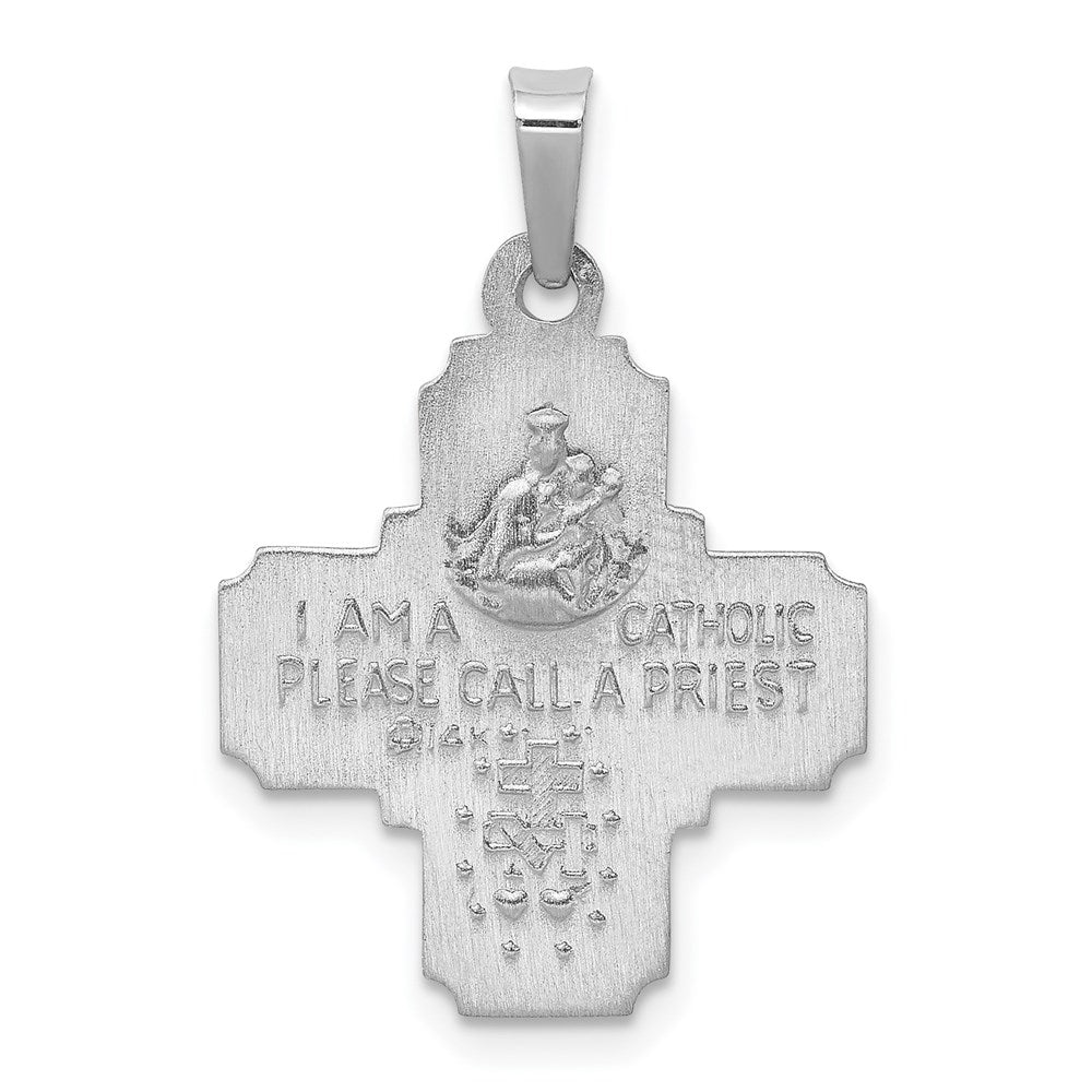 14k White Gold 18 mm Polished / Satin Four Way Medal Hollow Pendant (1.06 grams)