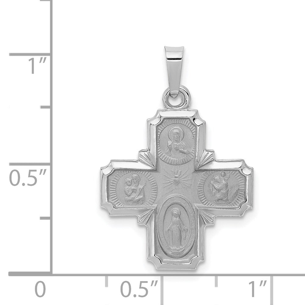 14k White Gold 18 mm Polished / Satin Four Way Medal Hollow Pendant (1.06 grams)