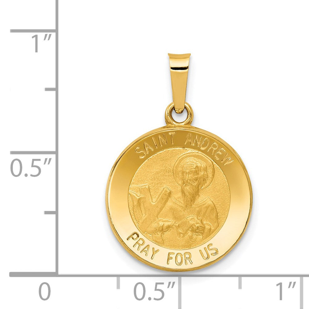 14k Yellow Gold 15.5 mm Polished and Satin St. Andrew Medal Hollow Pendant (0.88 grams)