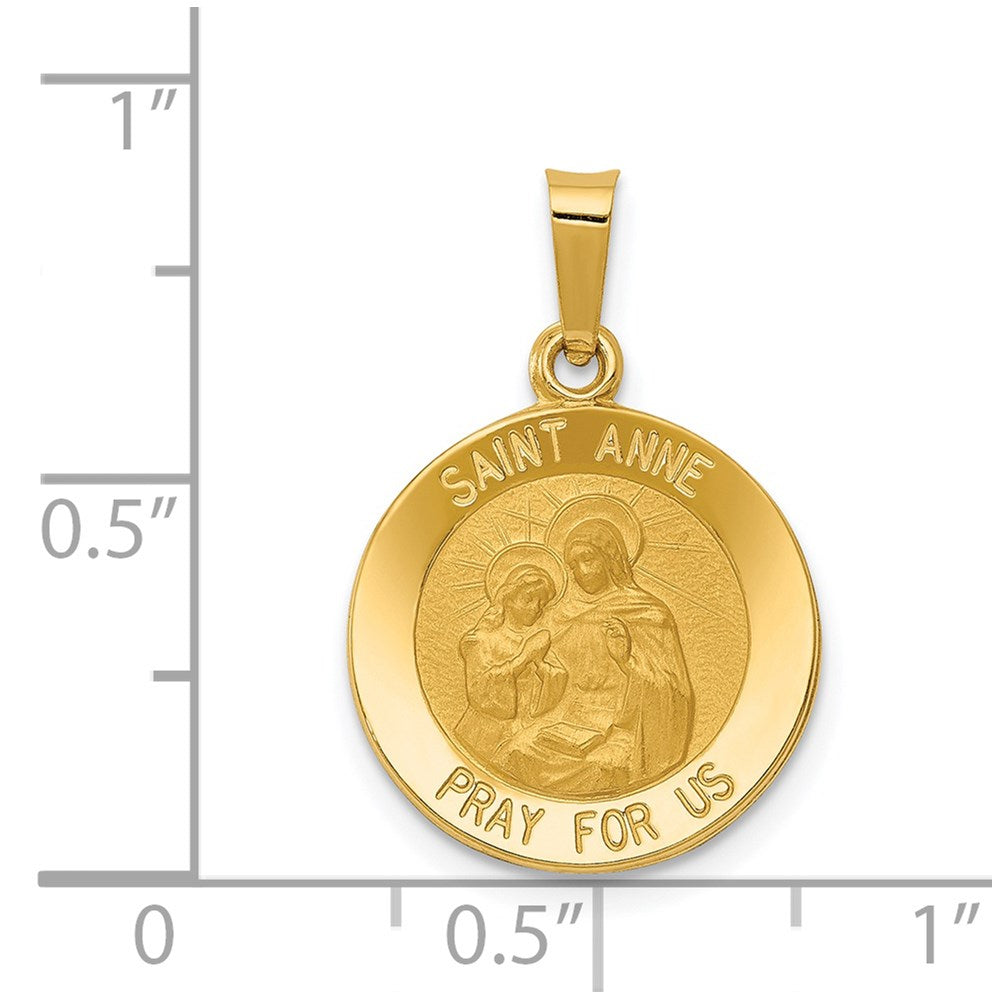 14k Yellow Gold 15.5 mm Polished and Satin St. Anne Medal Hollow Pendant (0.88 grams)