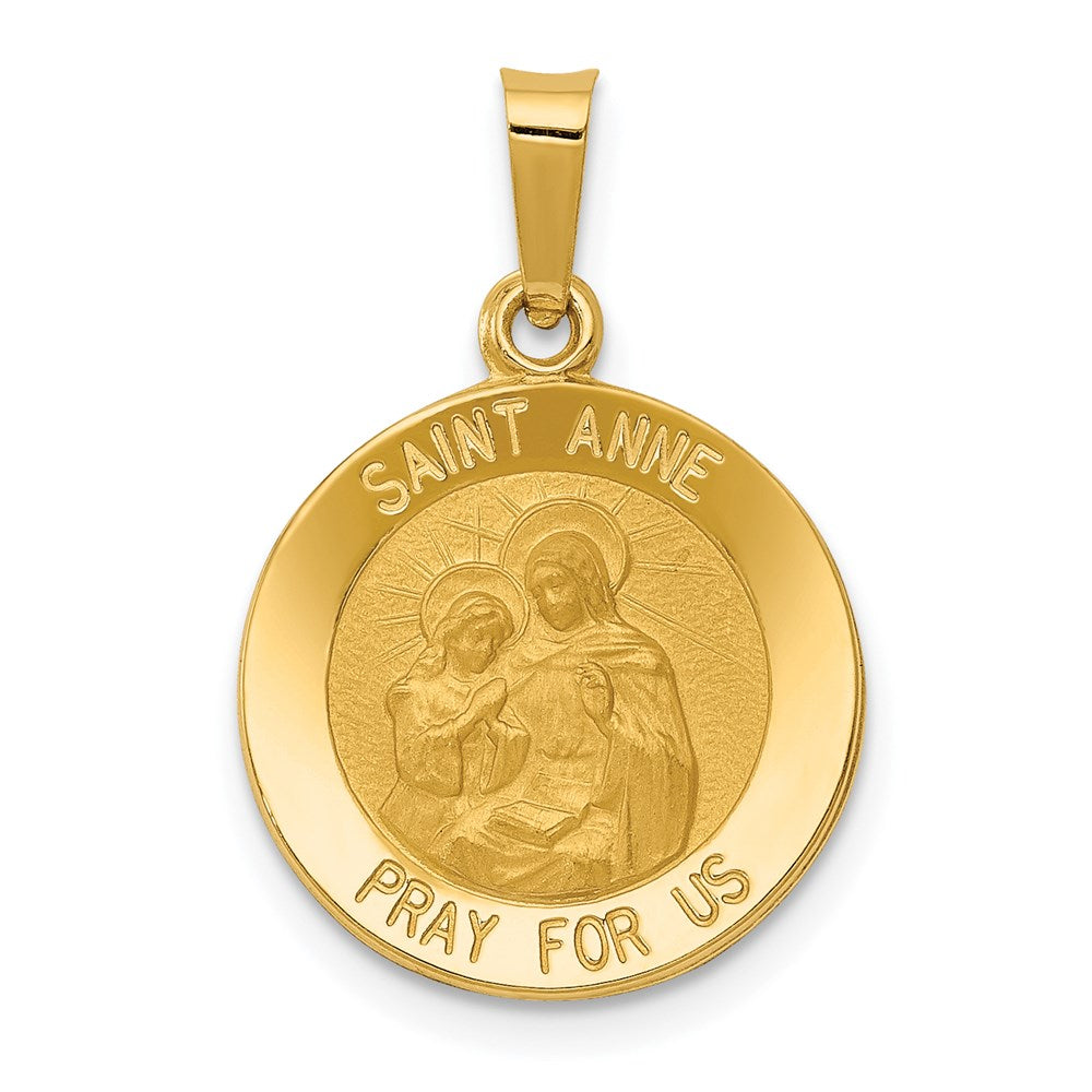 14k Yellow Gold 15.5 mm Polished and Satin St. Anne Medal Hollow Pendant (0.88 grams)