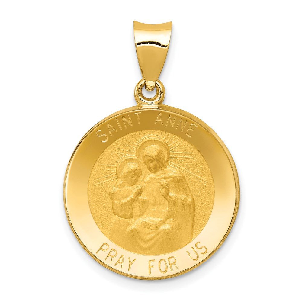 14k Yellow Gold 19 mm Polished and Satin St. Anne Medal Hollow Pendant (1.3 grams)