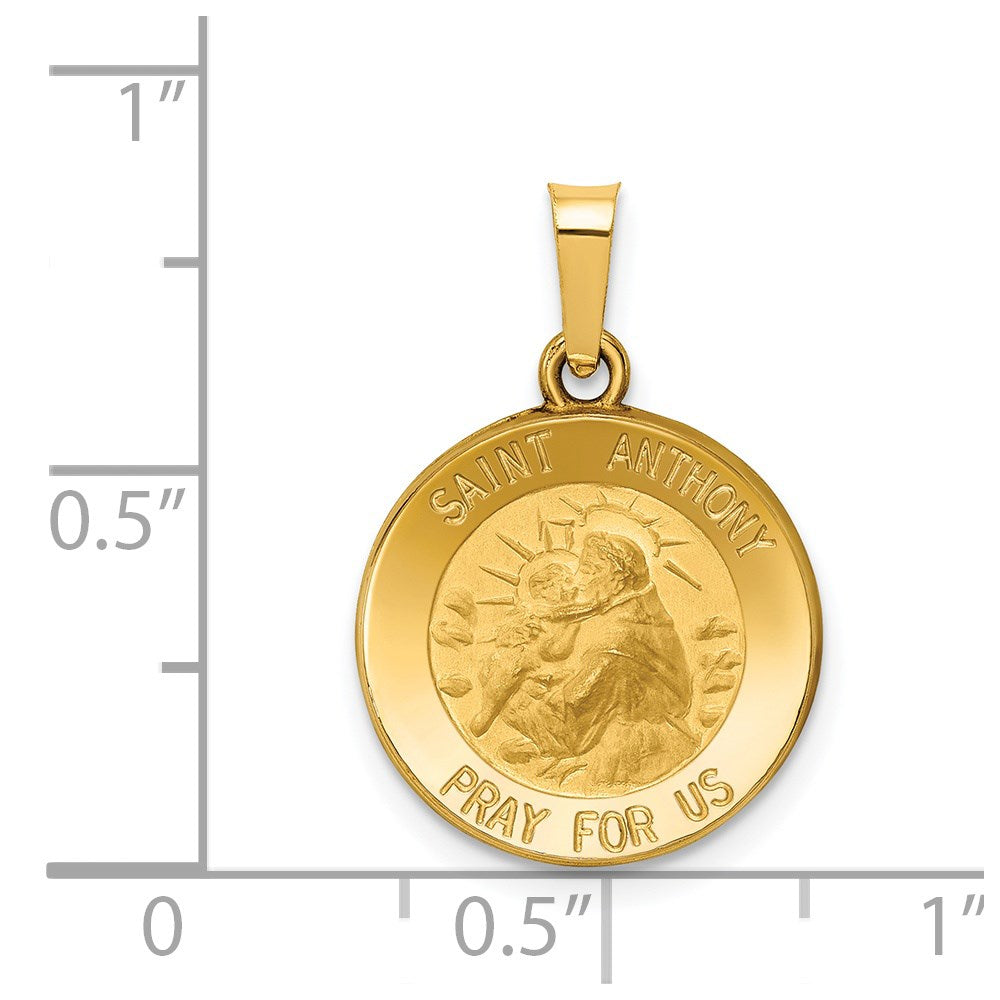 14k Yellow Gold 14.9 mm Polished and Satin St. Anthony Medal Hollow Pendant (0.88 grams)