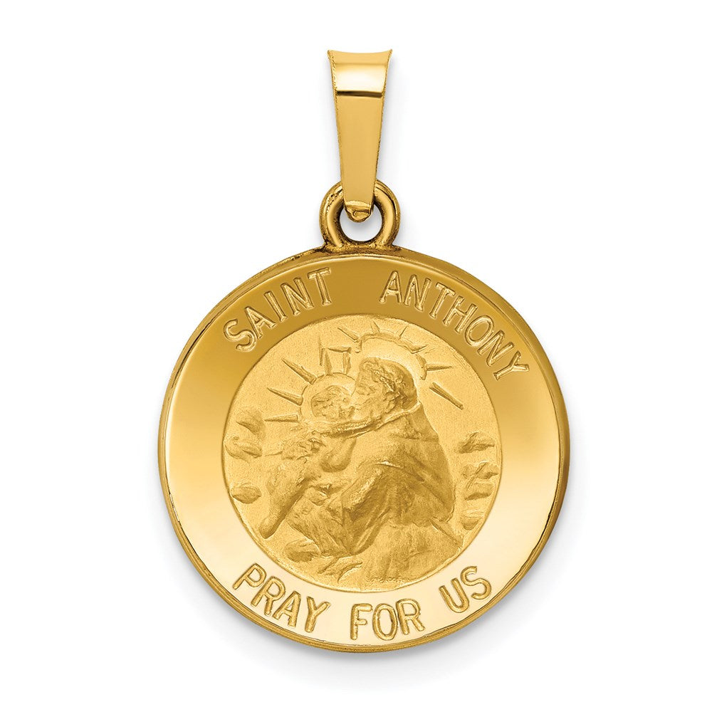 14k Yellow Gold 14.9 mm Polished and Satin St. Anthony Medal Hollow Pendant (0.88 grams)