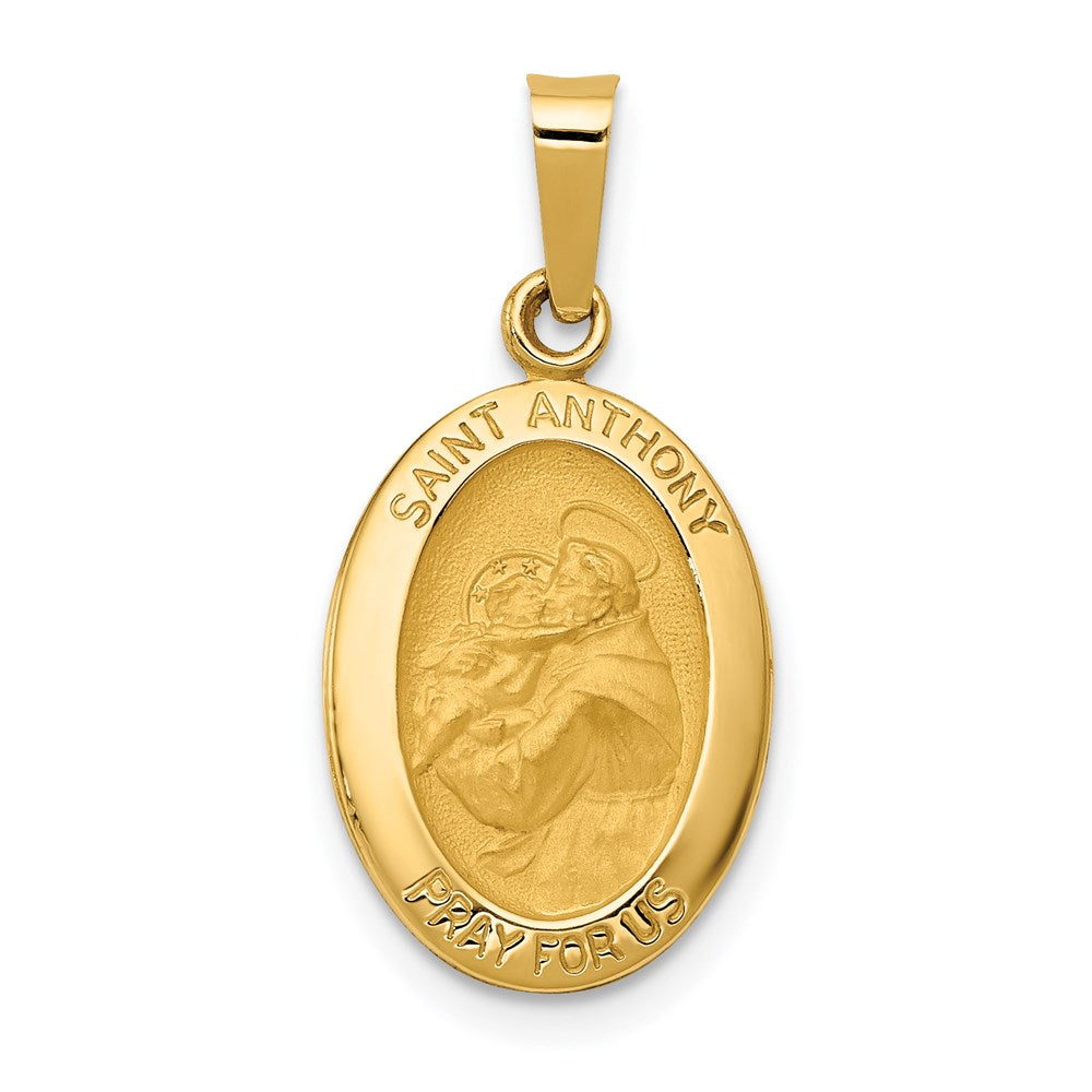 14k Yellow Gold 11 mm Polished and Satin St. Anthony Medal Hollow Pendant (0.88 grams)