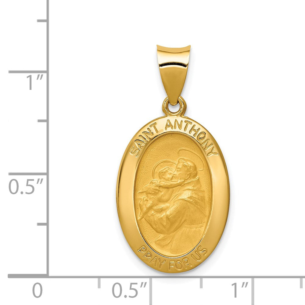 14k Yellow Gold 14.35 mm Polished and Satin St. Anthony Medal Hollow Pendant (1.3 grams)