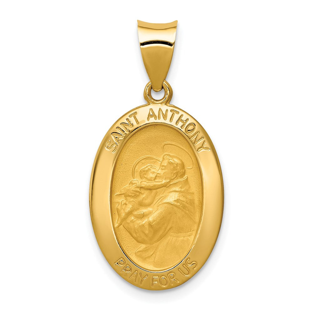 14k Yellow Gold 14.35 mm Polished and Satin St. Anthony Medal Hollow Pendant (1.3 grams)