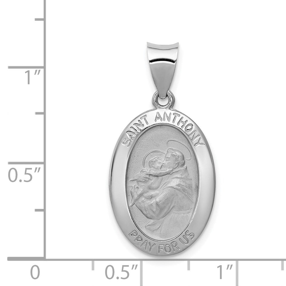 14k White Gold 14.35 mm Polished / Satin St. Anthony Medal Hollow Pendant (1.3 grams)