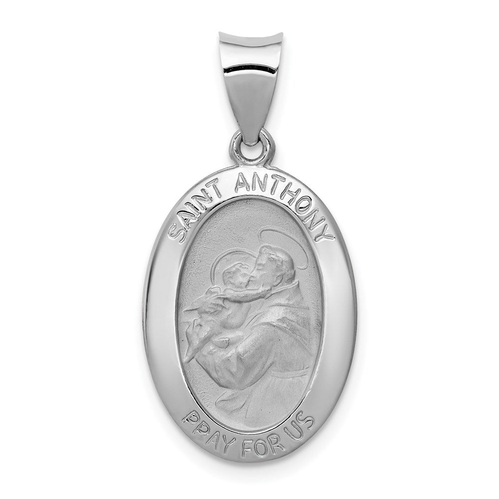 14k White Gold 14.35 mm Polished / Satin St. Anthony Medal Hollow Pendant (1.3 grams)