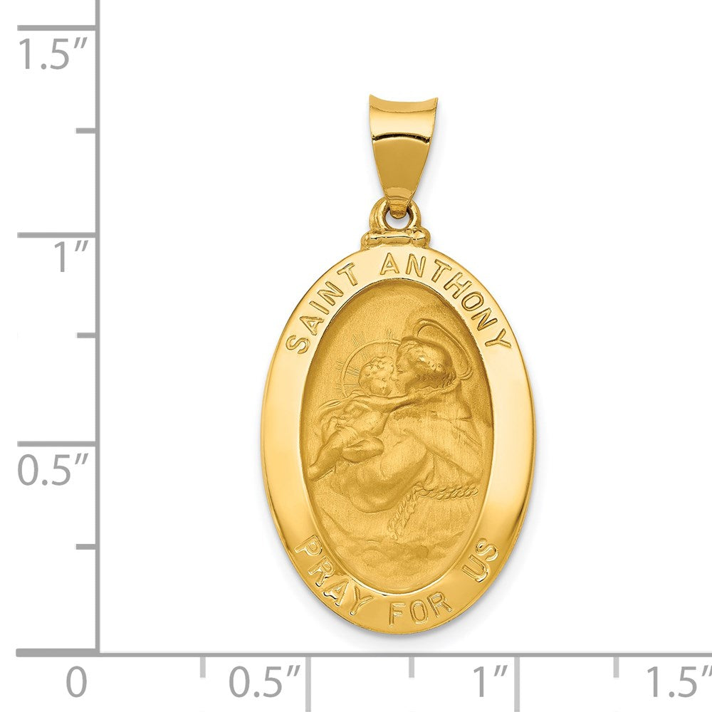 14k Yellow Gold 17 mm Polished and Satin St. Anthony Medal Hollow Pendant (1.36 grams)