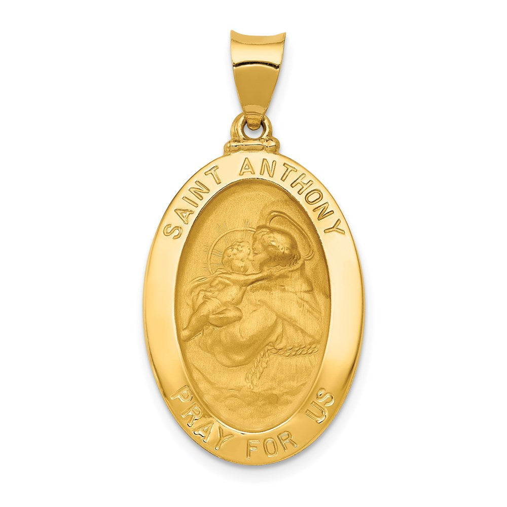 14k Yellow Gold 17 mm Polished and Satin St. Anthony Medal Hollow Pendant (1.36 grams)