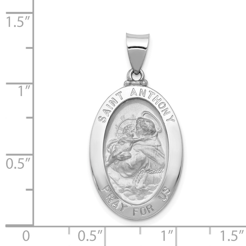 14k White Gold 17 mm Polished/Satin St. Anthony Medal Hollow Pendant (1.36 grams)