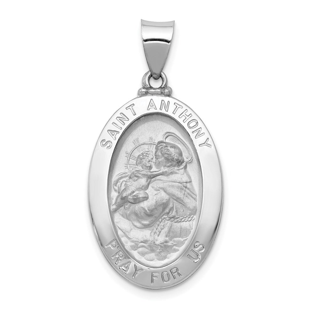 14k White Gold 17 mm Polished/Satin St. Anthony Medal Hollow Pendant (1.36 grams)