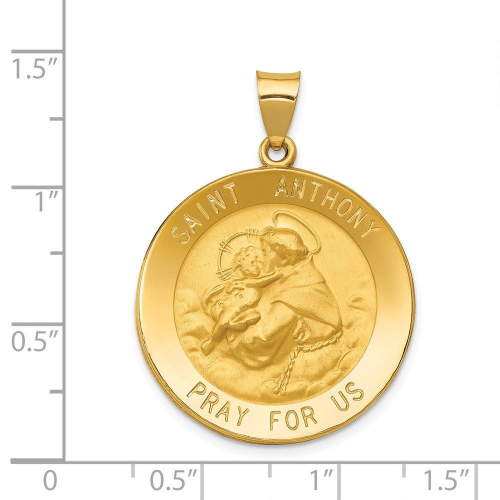 14k Yellow Gold 25.75 mm Polished and Satin St. Anthony Medal Hollow Pendant (2.35 grams)