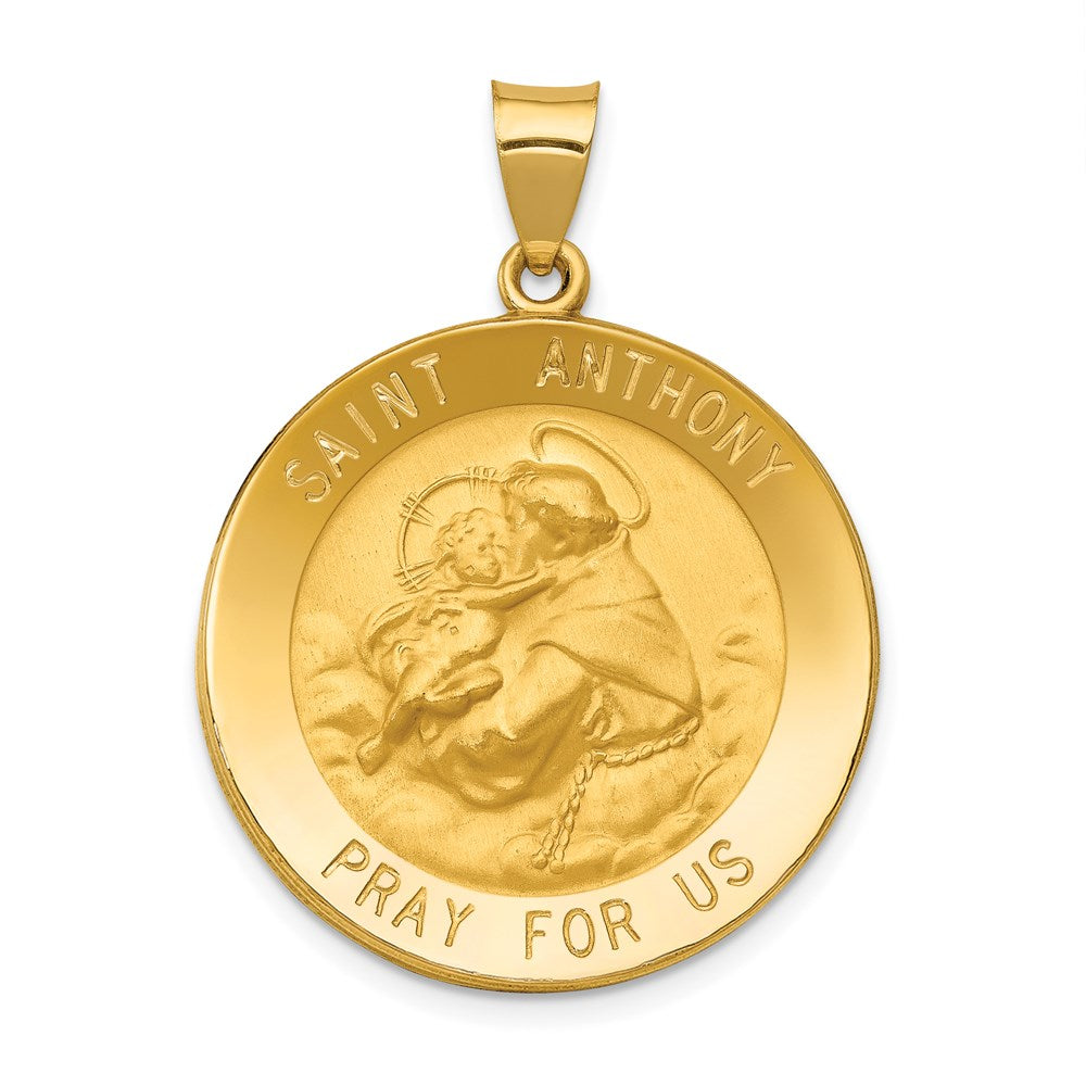 14k Yellow Gold 25.75 mm Polished and Satin St. Anthony Medal Hollow Pendant (2.35 grams)