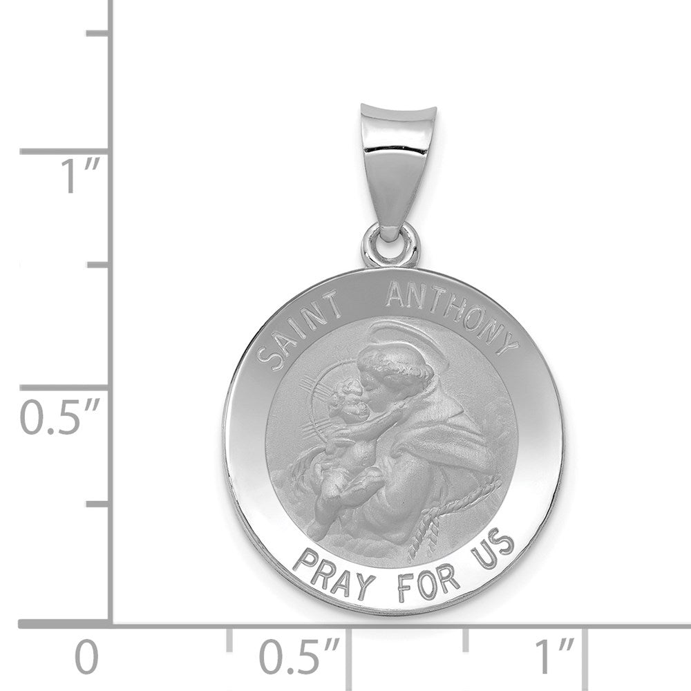 14k White Gold 19 mm Polished/Satin St. Anthony Medal Hollow Pendant (1.3 grams)