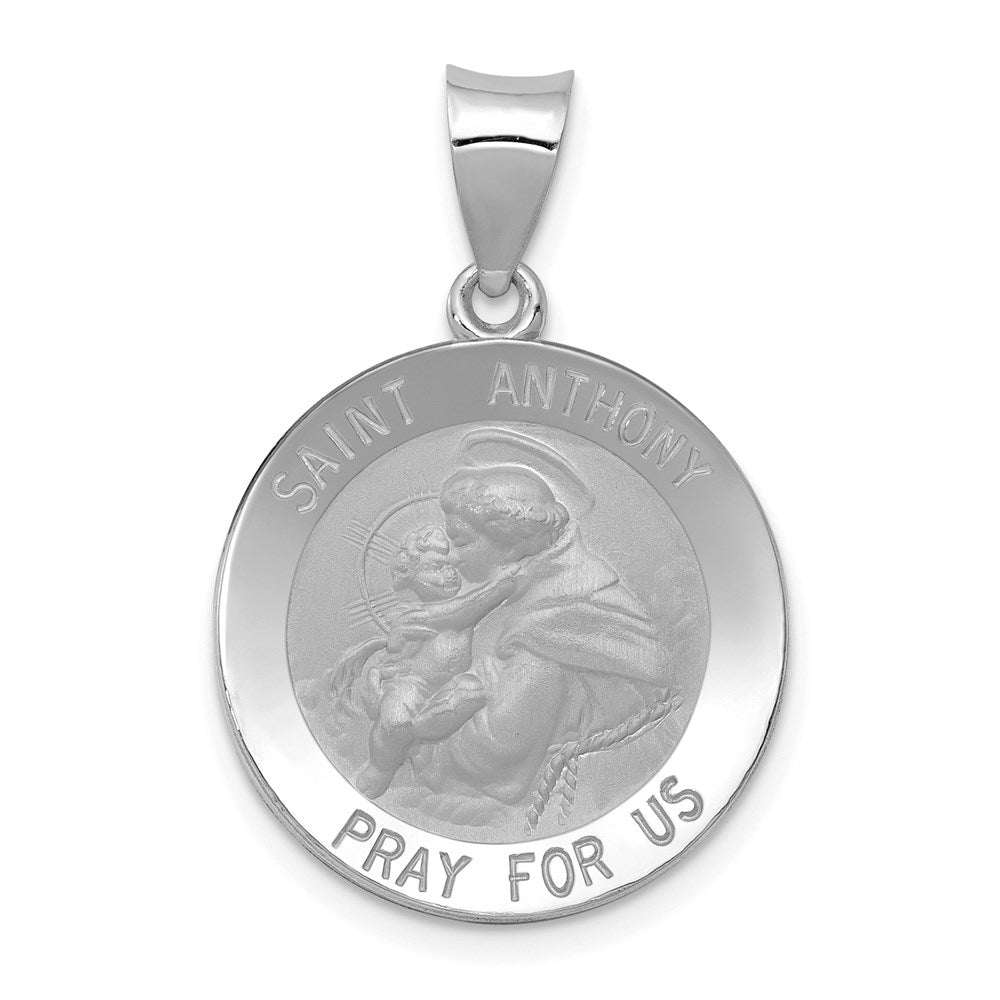 14k White Gold 19 mm Polished/Satin St. Anthony Medal Hollow Pendant (1.3 grams)