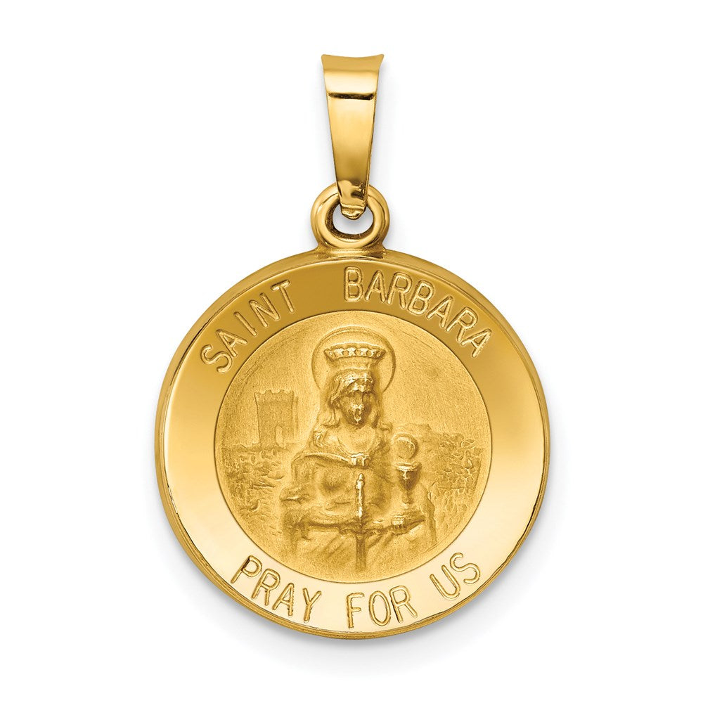 14k Yellow Gold 14.75 mm Polished and Satin St. Barbara Medal Hollow Pendant (0.88 grams)