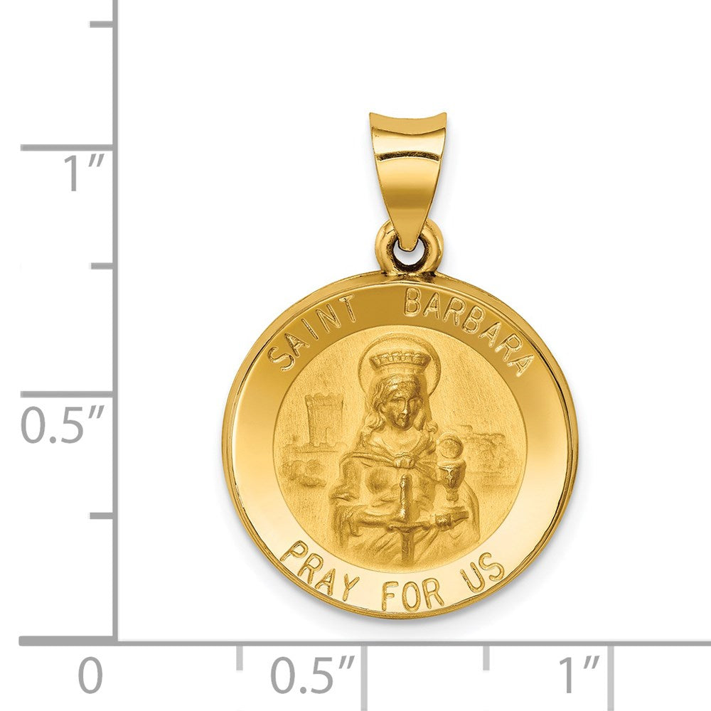 14k Yellow Gold 18.75 mm Polished and Satin St. Barbara Medal Hollow Pendant (1.3 grams)