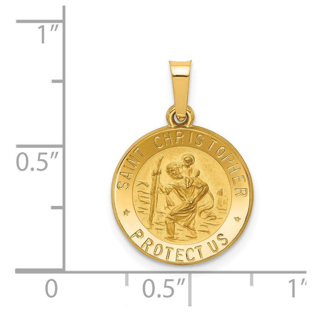 14k Yellow Gold 15 mm Polished and Satin St. Christopher Medal Hollow Pendant (0.88 grams)