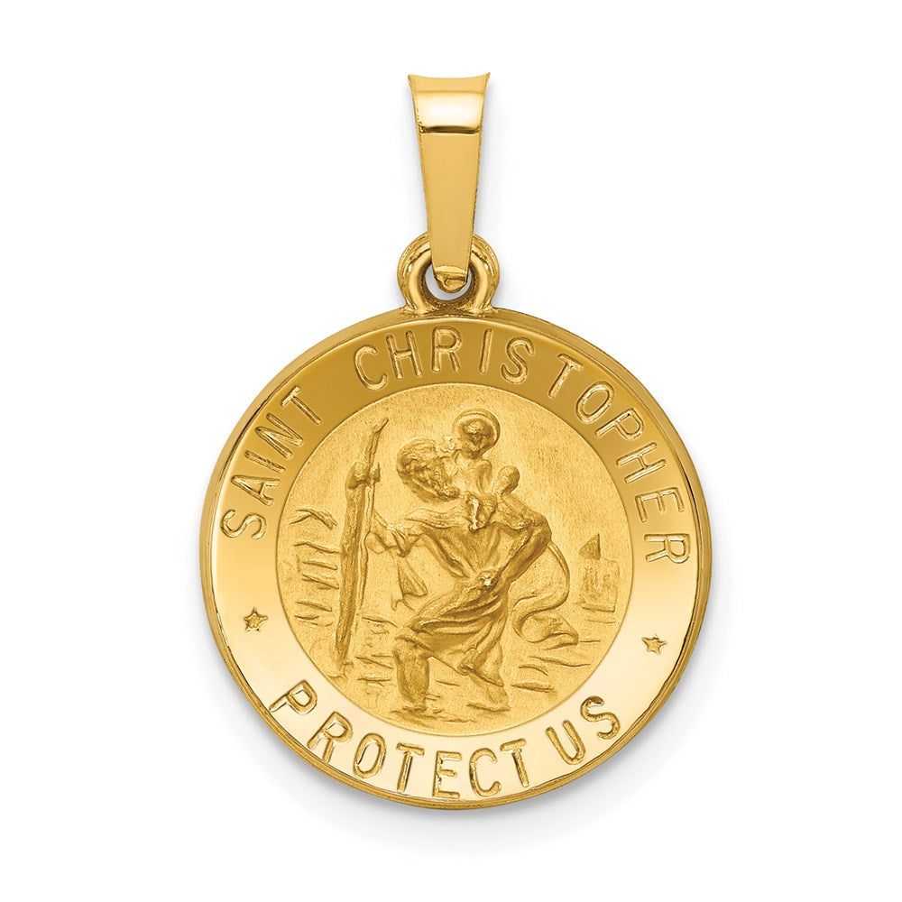 14k Yellow Gold 15 mm Polished and Satin St. Christopher Medal Hollow Pendant (0.88 grams)