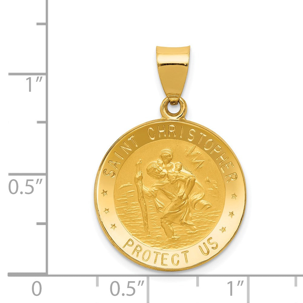 14k Yellow Gold 19.75 mm Polished and Satin St. Christopher Medal Hollow Pendant (1.3 grams)