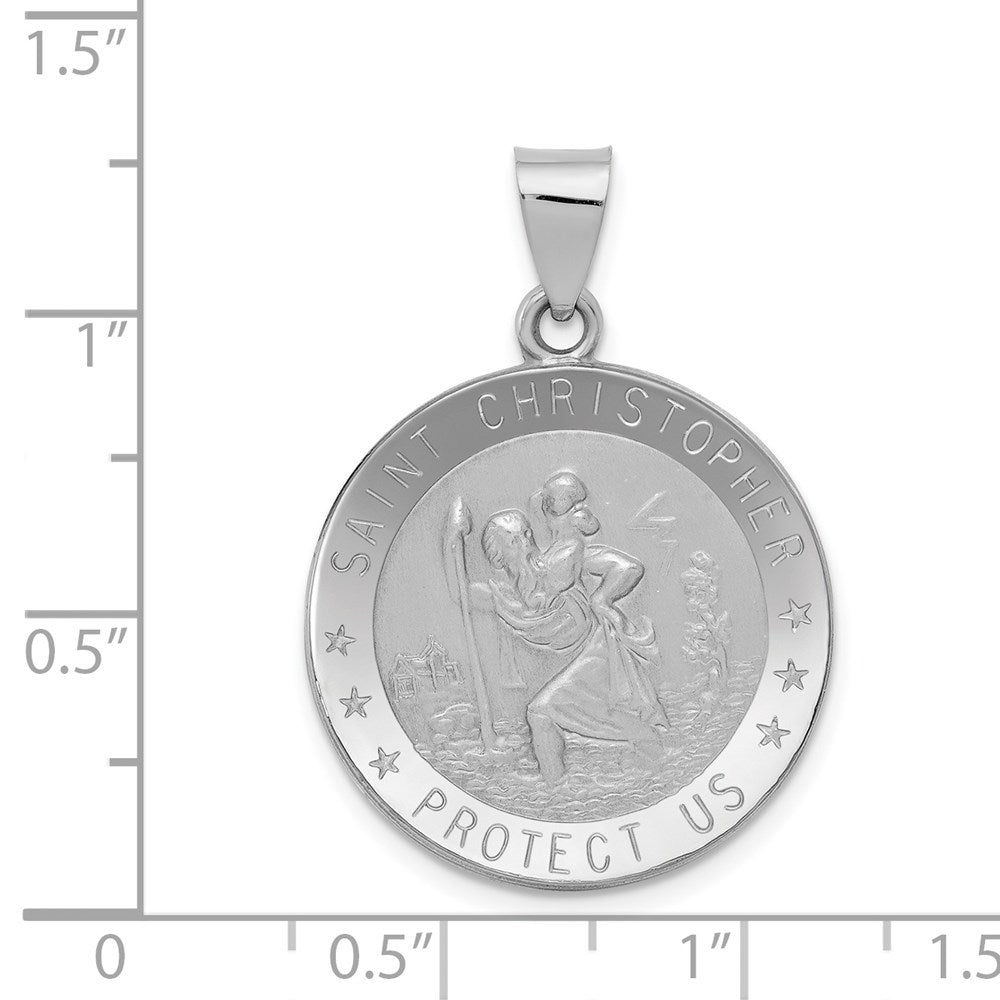 14k White Gold 22.75 mm Polished/Satin St Christopher Medal Hollow Pendant (1.83 grams)