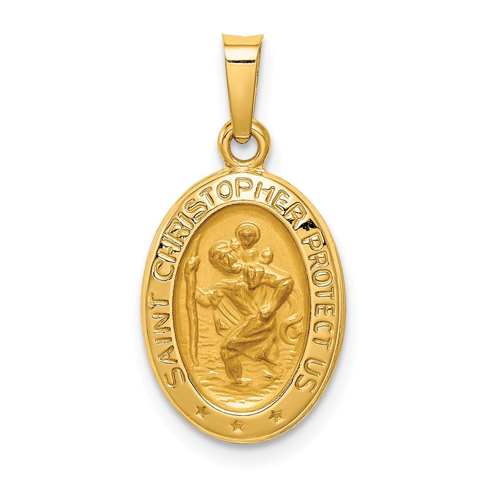 14k Yellow Gold 11.25 mm Polished and Satin St. Christopher Medal Hollow Pendant (0.88 grams)