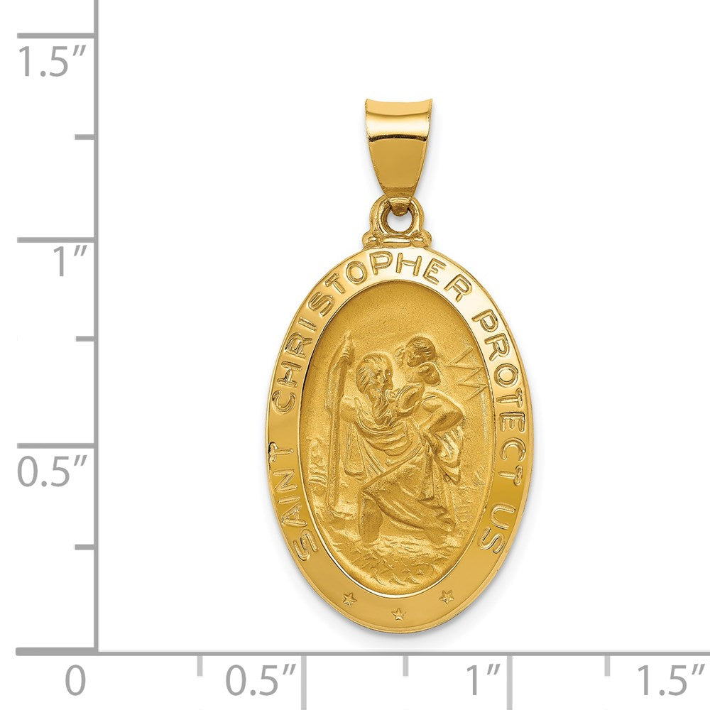14k Yellow Gold 17 mm Polished and Satin St Christopher Medal Hollow Pendant (1.35 grams)