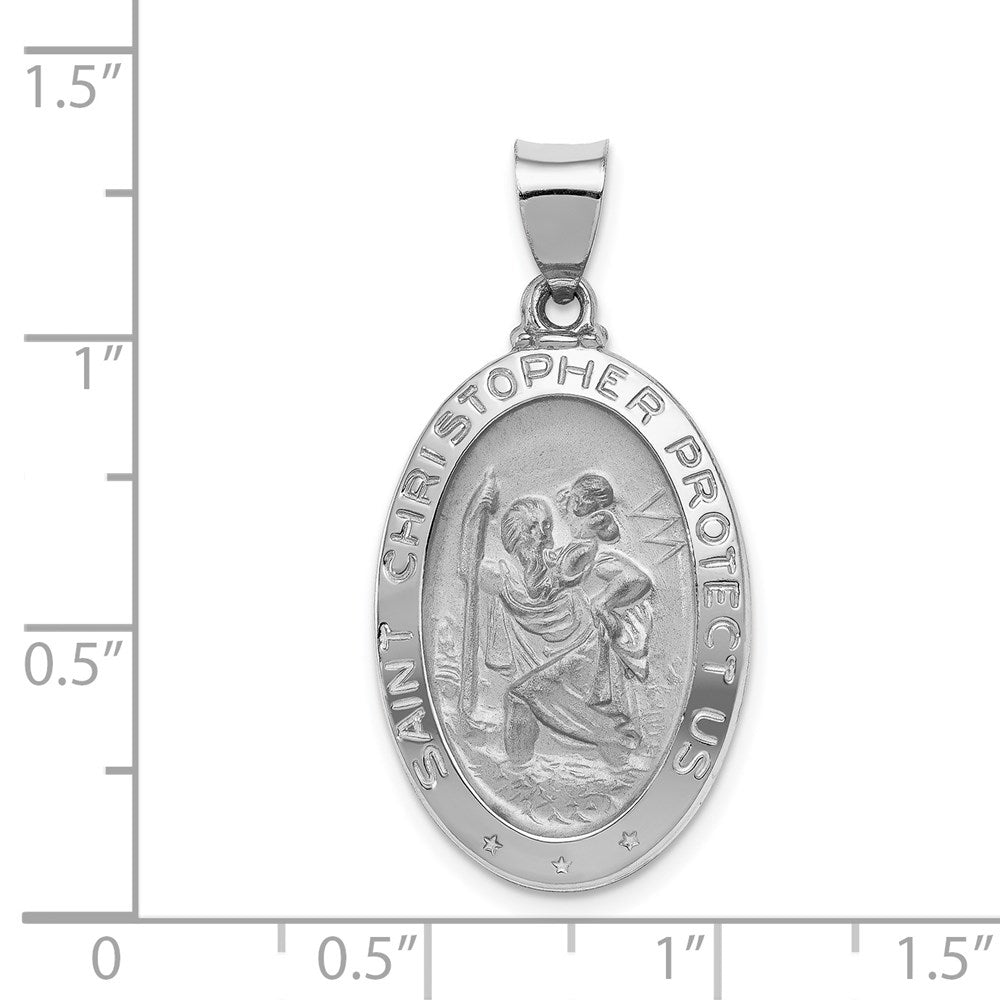 14k White Gold 17 mm Polished/Satin St Christopher Medal Hollow Pendant (1.36 grams)