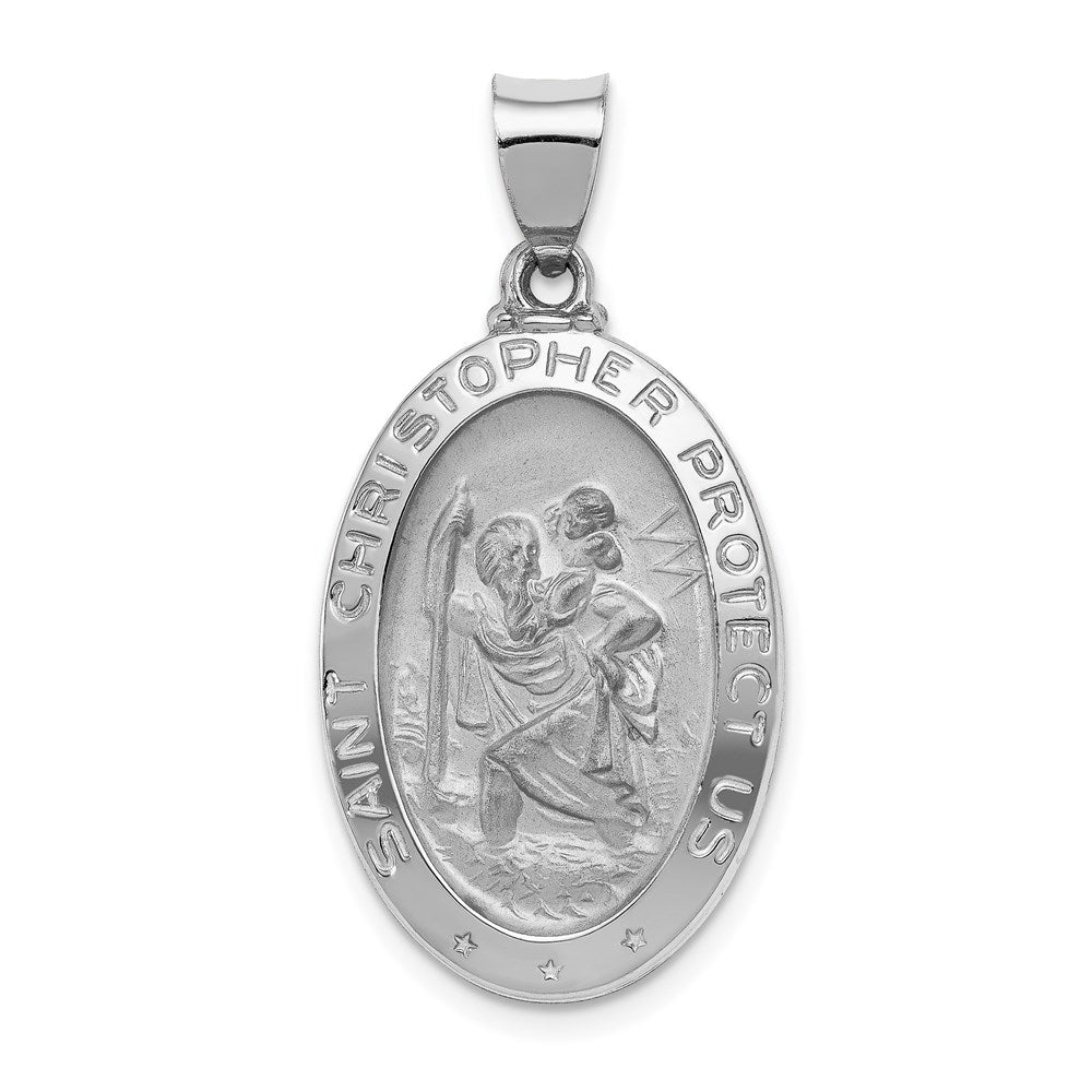 14k White Gold 17 mm Polished/Satin St Christopher Medal Hollow Pendant (1.36 grams)