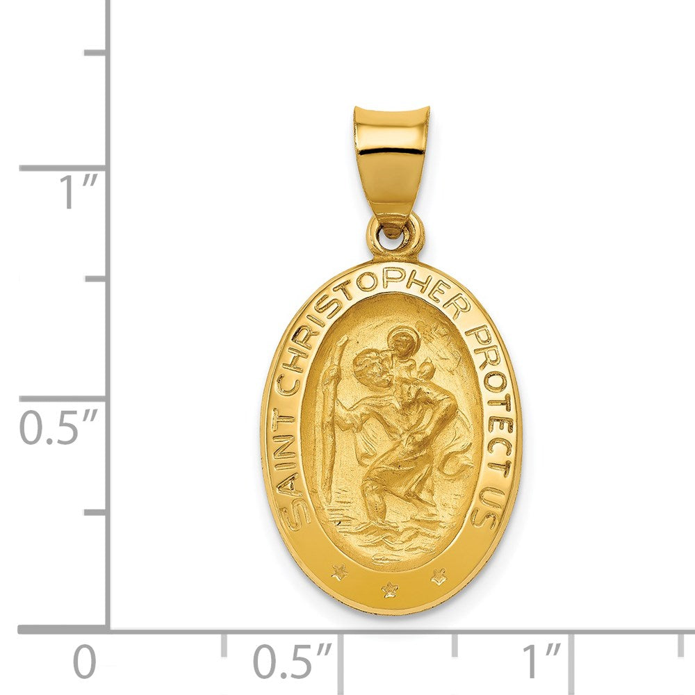 14k Yellow Gold 15 mm Polished and Satin St Christopher Medal Hollow Pendant (1.3 grams)