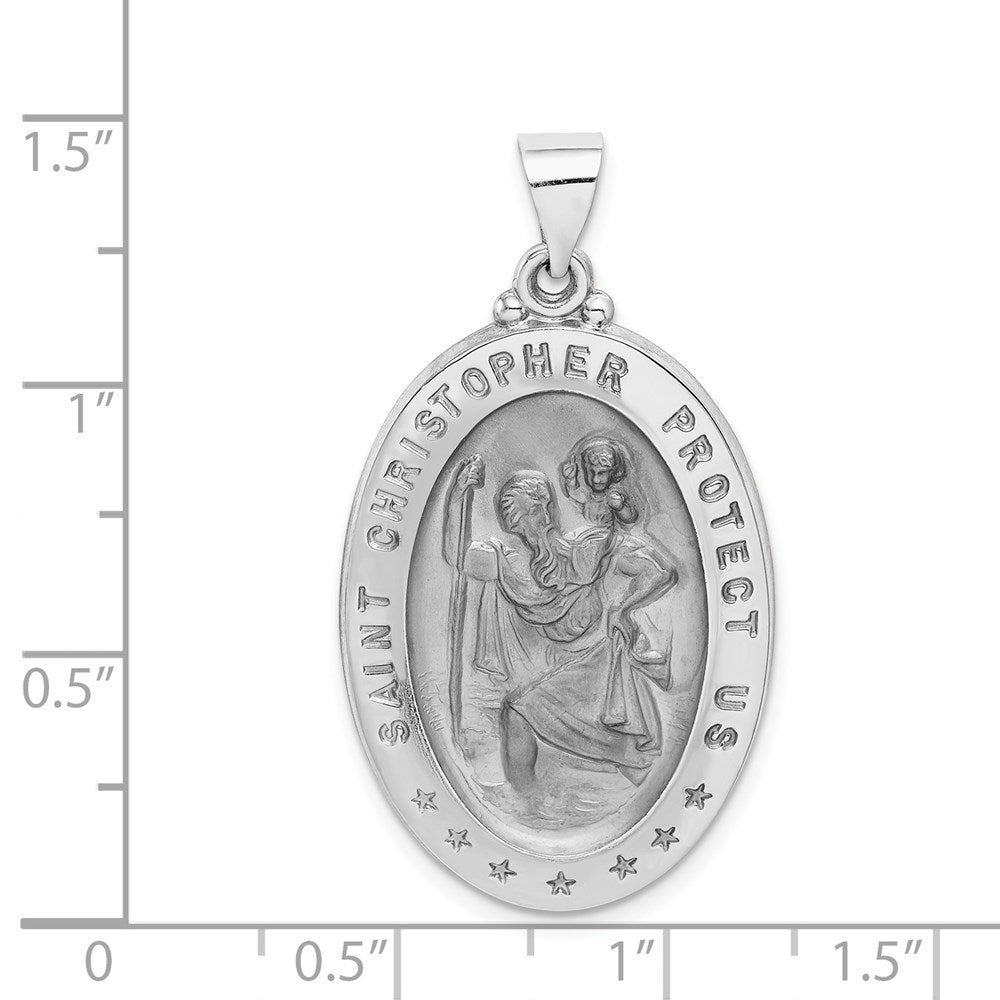 14k White Gold 21 mm Polished/Satin St Christopher Medal Hollow Pendant (2.35 grams)