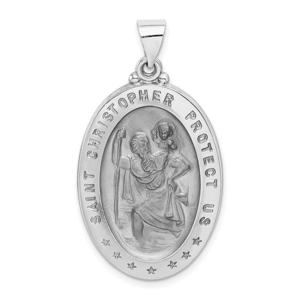 14k White Gold 21 mm Polished/Satin St Christopher Medal Hollow Pendant (2.35 grams)