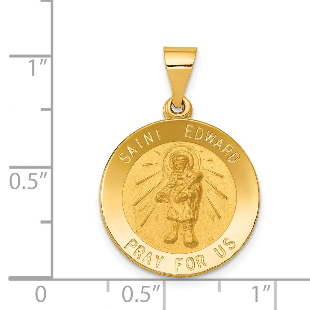 14k Yellow Gold 18.5 mm Polished and Satin St Edward Medal Hollow Pendant (1.3 grams)