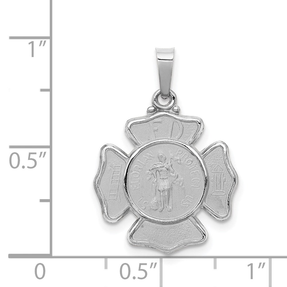 14k White Gold 17.15 mm Polished and Satin St Florian Badge Pendant (0.93 grams)