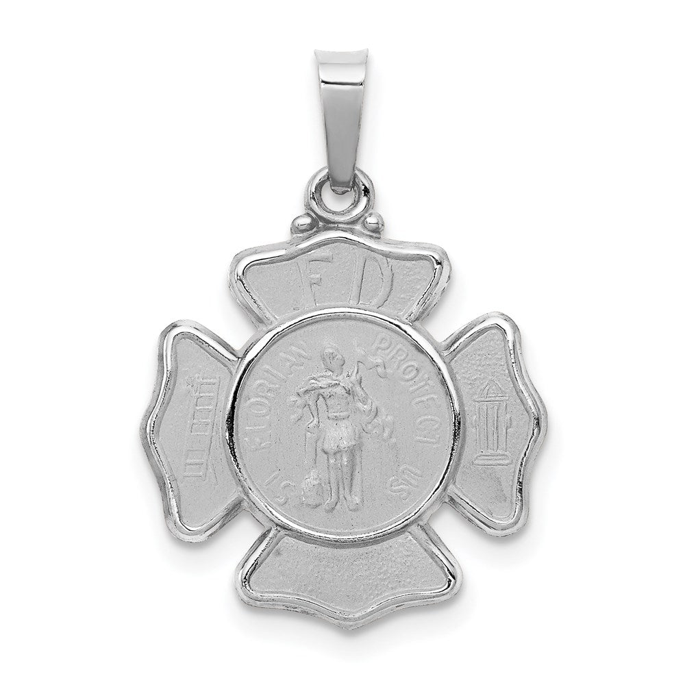 14k White Gold 17.15 mm Polished and Satin St Florian Badge Pendant (0.93 grams)